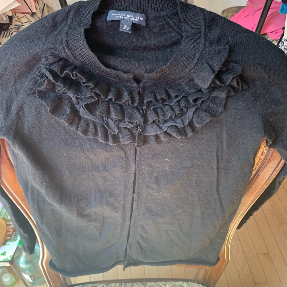 Banana Republic Black Ruffle-Front Crewneck Sweater